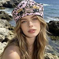 Sombrero de Marinero Rosa con Estampado de Leopardo al por Mayor, Gorras y Sombreros con Doble Hebilla Metálica y Logotipo Personalizado, Estilo Y2K Punk para Fiestas de Halloween
