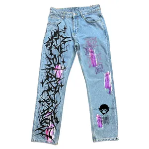 DiZNEW Cotton Jeans For Men New Custom Restoration Heavy Dyed Print Embroidered Wash Shimmer Designer Men Jeans