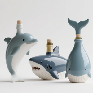 Bouteille d'essence en céramique animaux marins mignons 2 oz, pot d'huile essentielle requin et dauphin avec bouchon en liège, décoration effrayante pour spas et salons - Product Image 3