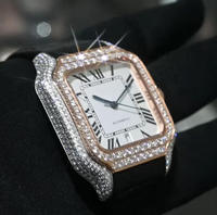 Montre mécanique de luxe pour homme, style Santo, avec boîtier et lunette carrés modifiés 3A Aftermarket, entièrement sertis de moissanite, cadran transparent coloré