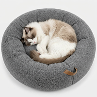 Coussin rond en polaire Sherpa pour chat, anti-anxiété, moelleux, lavable, en peluche, type donut, pour chien, prix d'usine