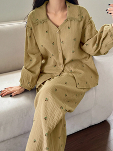 Pigiama da Donna in Cotone Stampato alla Moda, Set Due Pezzi, Abbigliamento da Notte, Maniche Lunghe, Personalizzabile, ODM - Product Image 1