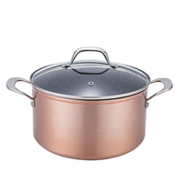 Ensemble de 3 casseroles en granit rose doré antiadhésives, en aluminium, avec couvercles en verre et fond à induction