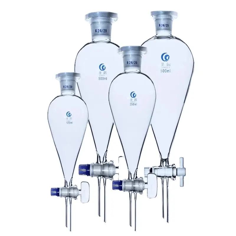 Lab Supplies Pear Shaped Separatory Funnel with PTFE Stopcock or Glass Stopcock