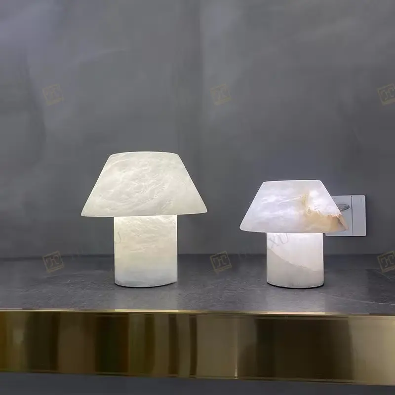 Huaxu prezzo di fabbrica moderno bianco onice camera da letto lampada da tavolo naturale in marmo alabastro accanto a fungo lampada da scrivania