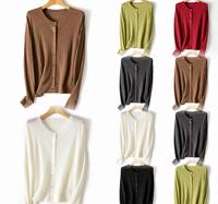Cardigan en maille côtelée respirant à volants et col en V, manches longues, boutonnage simple, couleur unie, décontracté, pour femme, été