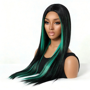 Parrucca Lunga Liscia <span class=keywords><strong>con</strong></span> Partizione Centrale Senza <span class=keywords><strong>Frangia</strong></span>, Naturale e alla Moda, in Fibra Resistente al Calore, Senza Colla, <span class=keywords><strong>con</strong></span> Rete a Maglia Rosa, Copertura Completa, Super Venduta - Product Image 4