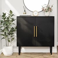 Modernes Schwarzes Holz-Aufbewahrungssideboard mit Türen, Fertig zum Zusammenbau für Wohnzimmer, Esszimmer, Flur & Eingangsbereich