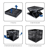 Boîte de rangement carrée pliable en plastique noir de 16 L en PP avec poignée intégrée