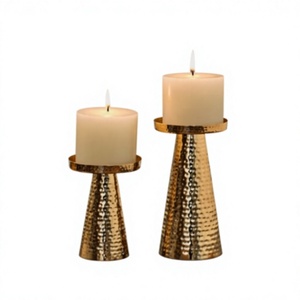 <b>Silver</b> Cone <b>Candlestick</b> Holder Set of 2 Hammered Finish Durable Home Decoration - Product Image 3
