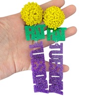 Pendientes de Carnaval FAT TUESDAY para mujer, accesorios de resina acrílica para Mardi Gras, celebraciones, fiesta de Cosplay, pendientes de Mardi Gras