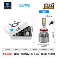 Phares LED de voiture SunRise C6PRO H11 12V 48W 8000LM 6500K IP68 Étanche Haute Luminosité Plug-and-Play Adaptation Universelle CE