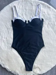 Jsn 2024 mới tắm phù hợp với màu đen và trắng cổ điển bơi mặc push up Bikini Đồ bơi phụ nữ một mảnh áo tắm