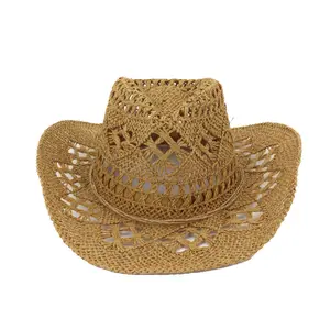 Chapeaux de cowboy en paille pour hommes et femmes, pare-soleil unisexe de haute qualité, accessoire à large bord