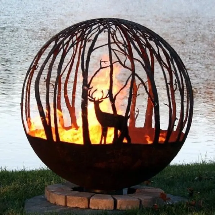 Hand Cut Corten Staal Fire Ballen Roest Bollen Outdoor Tuin Orb Holle Stalen Metalen Ballen Tuin Roestvrij Vuurkorf