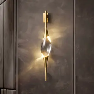 Modern Nordic Style Simple Light Luxury All Copper Crystal Wall Lamp For Bedroom Corridor