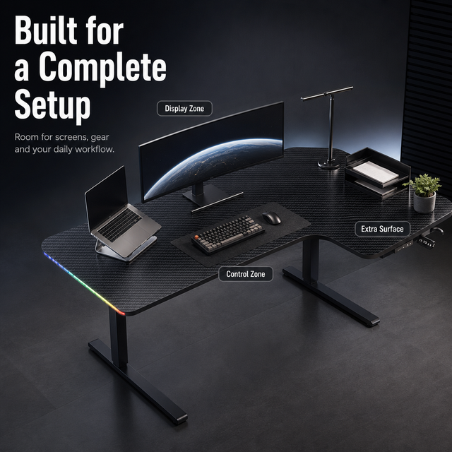 AOR Hot Selling L-shaped Home Silent Lifting E-sports Game Office Learning Desk Cool RGB Lighting E0 Board Factory Wholesale