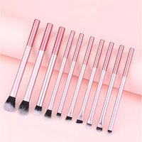 Set Kuas Makeup Profesional 10 Buah dengan Bulu Sintetis dan Pegangan Plastik, Ramah Perjalanan, Multifungsi, Kuas Pipih untuk Eyeliner.