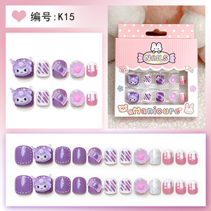 Qianya mignon dessin animé presse sur les ongles pour enfants 24 pièces-faux ongles réutilisables, filles 3-12 <span class=keywords><strong>ans</strong></span> Nail Art Set en gros - Product Image 2