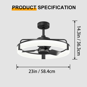 23 Inch Black Open Frame Ceiling <b>Fan</b> with Light Modern LED <b>Fan</b> Fixture for Small Bedroom Apartment - Product Image 2