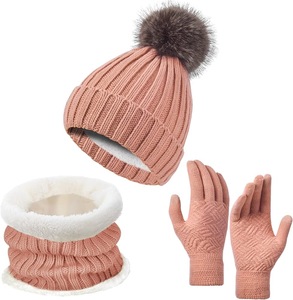 Custom <strong>Beanie</strong> Wholesale <strong>Pom</strong> <strong>Pom</strong> Blank Streetwear Knitted Breathable <strong>Beanie</strong> Warm Adjustable Hat Scarf Gloves Three-piece - Product Image 5