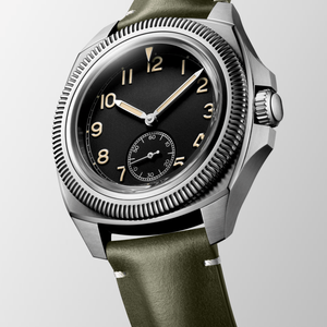 Montre mécanique automatique vintage avec petite seconde, lunette cannelée et bracelet en cuir pour homme Longinesing - Product Image 4