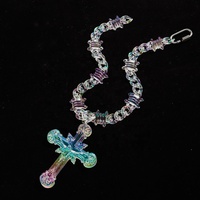 Nouveau Collier Croix Acrylique 3D, Tendance 2024, Bijou de Mode, Chaîne Iridescente Style Hip Hop Jésus à Maillons Épineux, Chaîne Laser Transparente pour Homme