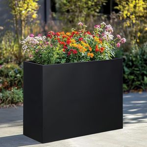 Boîte de jardinière rectangulaire en fer moderne noir Pot de <span class=keywords><strong>fleur</strong></span> en métal noir pour sol et centre commercial Utilisation en extérieur - Product Image 1