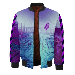 Chaquetas informales retro con cremallera personalizadas Chaqueta de invierno de bombardero universitario de poliéster satinado con cuello levantado Sublimación de tela tejida de Pakistán - Product Image 1