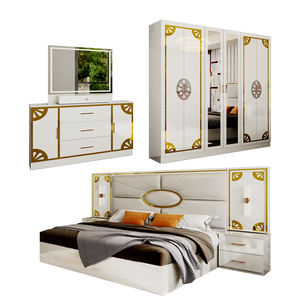 Set di camere da letto in legno MDF semplice e completo camera da letto king Size camera da letto doppia struttura in legno di lusso moderno Set di mobili per la camera da letto - Product Image 1