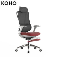 Chaise de bureau ergonomique moderne KOHO à dossier haut avec appui-tête, base en aluminium et dossier en maille, réglable en hauteur