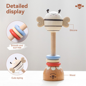 Jouet musical éducatif en bois Montessori pour enfants, <span class=keywords><strong>hochet</strong></span> apaisant, anneau de dentition, <span class=keywords><strong>hochet</strong></span> pour bébé en forme d'animal - Product Image 2