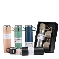Botol Termos Custom 500ml Satu Cangkir dengan Tiga Tutup, Mug Teh Hadiah, Set Cangkir Minum Vakum Stainless Steel 304