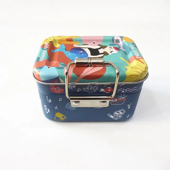 Caja de lata Musical con forma Rectangular pequeña personalizada, caja de lata con bisagras de Metal de doble capa con cerradura de regalo, caja de embalaje Musical para dulces