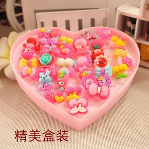 Cartoon Plastic Rings Heart <b>Box</b> 36Pcs <b>Mixed</b> Colors For Kids 3-6 Years Old Jewelry Gift Baby Souvenirs - Product Image 1
