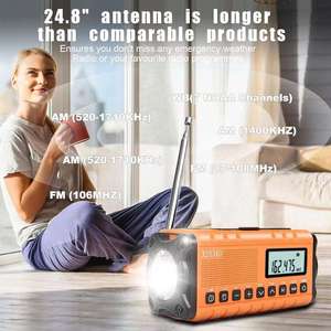 Radio-réveil numérique à affichage numérique avec charge solaire USB, alarme, FM AM NOAA, 10000mAh, lampe torche portative en plastique intégrée - Product Image 5