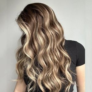 Nudos de lejía, cabello humano virgen europeo de alta calidad, resaltado, Color marrón, onda del cuerpo, hermosa peluca con malla frontal 13*6 para chica de fiesta - Product Image 2