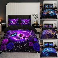 Parure de lit 3 pièces style chinois en microfibre polyester brodée 200TC, impression 3D noire, ODM/OEM, vente chaude