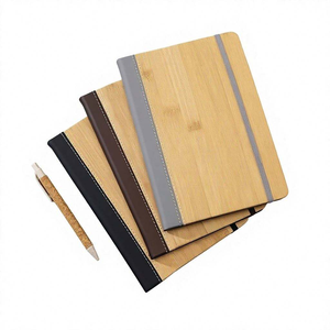 Carnet avec couverture en bambou et élastique noir, cadeau de bureau écologique, style simple, produit promotionnel - Product Image 4