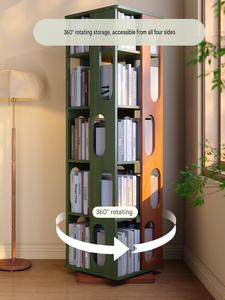 Vintage <b>Solid</b> <b>Wood</b> 360 Degree Rotatable Floor Bookshelf Multi Tier Storage Shelving Unit Living Room Book Display Rack - Product Image 6