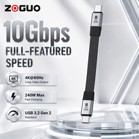 Kabel USB C Male ke USB C Male USB 3.2 Gen 2 Fungsi Penuh Lurus Pipih 10Gbps 240W 4K 60Hz PD Pengisian Cepat Kabel Data