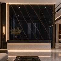 WYRAX Plaque PVC UV Effet Marbre Noir Doré 3,2 mm pour Couloir d'Appartement 1220x2440mm Brillant Étanche Revêtement Intérieur