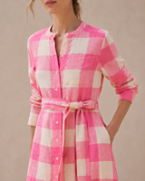 Robe décontractée trapèze rose à carreaux pour femme, taille naturelle, en coton et lin tissé, respirante, idéale pour l'automne et la plage