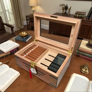 Humidor de Escritorio de Madera de Cedro de Lujo, Humidor Personalizado, Caja de Puros de Madera, Humidor de Puros de Cedro Español de Madera con Alto Brillo - Product Image 5