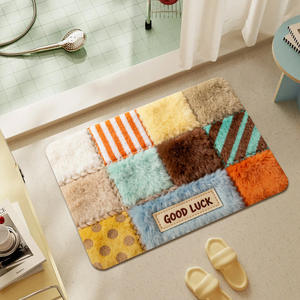 พรมเช็ดเท้าสไตล์อเมริกัน ลายปะติดปะต่อ รูปทรงสี่เหลี่ยมผืนผ้า กันลื่น ดูดซับน้ำ ใช้ในบ้าน ผ้ากำมะหยี่ ลายนำโชค - Product Image 2