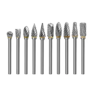 10PCS Double Cut Carbide Rotary Burrs Set 1/4 Inch Shank 10MM Head Die Grinder Bits Solid Carbide Rotary Burr File Set