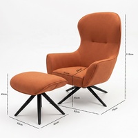 Fauteuil lounge pivotant moderne avec repose-pieds, dossier haut, fauteuil d'appoint à oreilles, base en métal araignée pour chambre, bureau, coin lecture