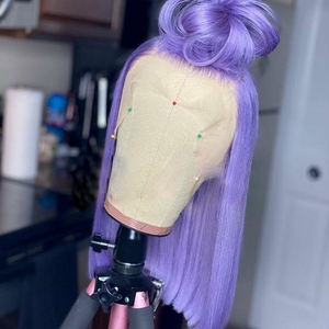 Peluca de <span class=keywords><strong>cabello</strong></span> humano sin pegamento, <span class=keywords><strong>color</strong></span> Bob, 100 virgen, púrpura, cutícula, transparente, con encaje frontal - Product Image 4