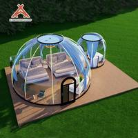 Kawagebo Kamp (KK) 6m + 2.5m Rumah Kubah Geodesik Prefabrikasi Polikarbonat PC Hotel Igloo Glamping Bubble Dome dengan Kamar Mandi
