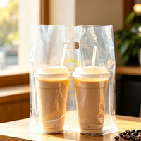 Sac en plastique transparent en PE de qualité alimentaire avec poignée découpée, impression personnalisée pour bubble tea, jus et boissons